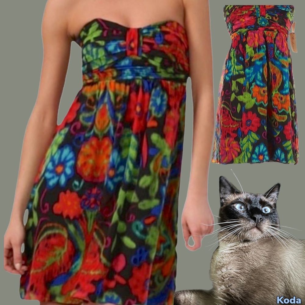 NWT $330 Anthropologie | Shoshanna | Silk |Tropical Floral Print Strapless Dress
